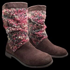 NEW Toms Boots Womens 7M Cozy Sweater Slouch Mid-Calf Pull On Brown Suede NWOT